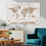 63516865-MGV-CV-36X24-Explore Dream Discover World Map Wall Art – Inspirational Travel Adventure Canvas Print, Neutral Parchment Style Explorer Decor