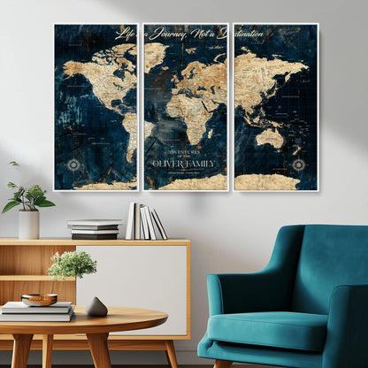 36970886-MGV-CV-36X24-Life is a Journey Not a Destination World Map Rustic Navy Beige Vintage Travel Wall Art Adventure Quote Canvas Print for Home