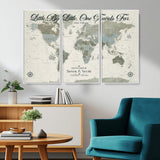 10693204-MGV-FC-48X32-3P_White-Little By Little One Travels Far Tolkien Quote Blue Green World Map Adventure Wall Art Canvas Print Rustic Wanderlust Travel Decor