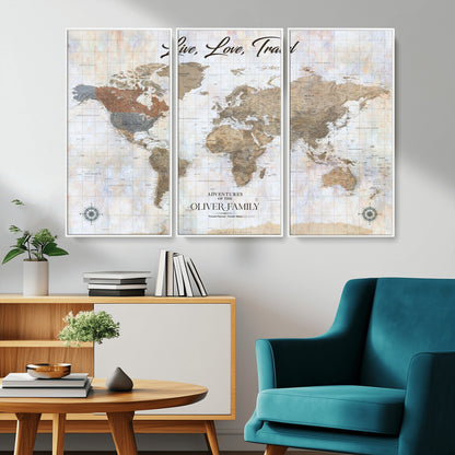 43924907-MGV-CV-36X24-Live Love Travel Wall Art – Neutral World Map Canvas Print, Rustic Adventure Decor for Home, Office or Living Room, Unique Gift