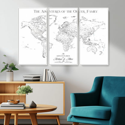 21029247-MGV-CV-36X24-Minimalist World Map Wall Art – Black and White Travel Adventure Print, Modern Family Travel Map Decor for Living Room, Bedroom,
