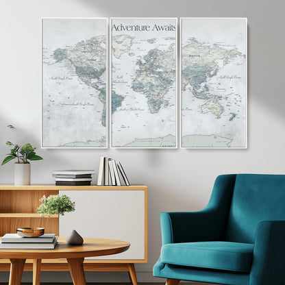 TEST111-MGV-CV-36X24-Personalized Adventure Awaits Push Pin World Map – Custom Framed Travel Tracker Canvas Wall Art for Home, Office