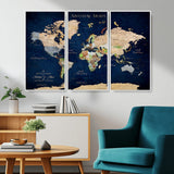 43160428-MGV-CV-36X24-Adventure Awaits Navy Blue World Map – Vibrant Travel Canvas Wall Art, Antique Atlas Print, Wanderlust Decor for Home Office