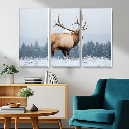 85177251-MGV-CV-36X24-Elk Wall Art – Majestic Wildlife Canvas Print of Bull Elk Snowy Forest, Rustic Nature Decor for Living Room, Cabin, or Office