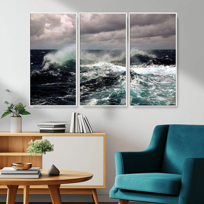 38622353-MGV-CV-36X24-Ocean Wave Wall Art – Dramatic Seascape Canvas Print with Stormy Sky and Crashing Sea, Bold Coastal Photography for Living Room,
