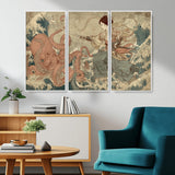 54879547-MGV-CV-36X24-Tsukioka Yoshitoshi Samurai Wall Art Print, Japanese Katana Warrior Canvas Wall Art, Octopus Sea Monster Canvas Print,