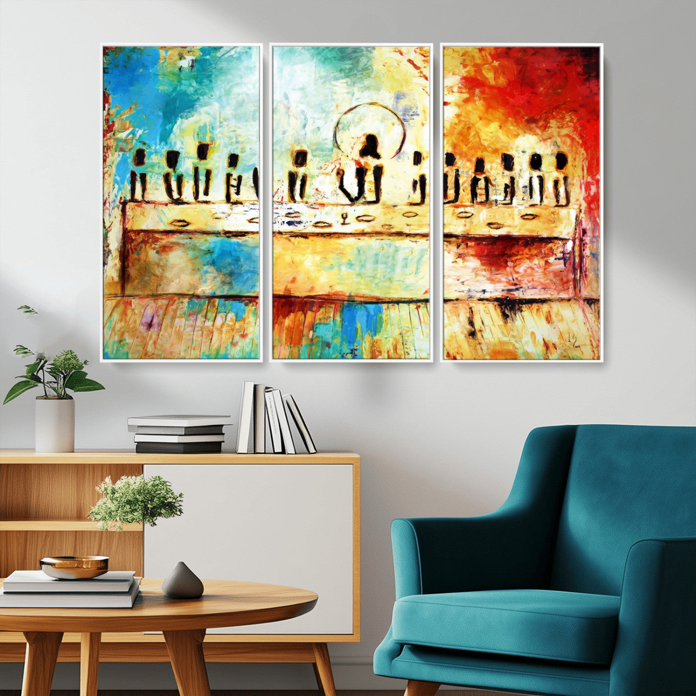 YKE34632598CR-MGV-CV-36X24-Abstract Last Supper with Apostles Wall Art Canvas Print