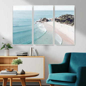 79395467-MGV-FC-48X32-3P_White-Coastal Wall Art – Aerial Beach Canvas Print, Ocean Waves and Sandy Shore Photography Decor for Bedroom, Living Room, Office,