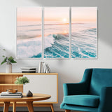 34064591-MGV-FC-48X32-3P_White-Surfing Wall Art – Sunset Ocean Wave Canvas Print, Surfer Riding Sea Photography Decor for Bedroom, Living Room, Office, Coastal