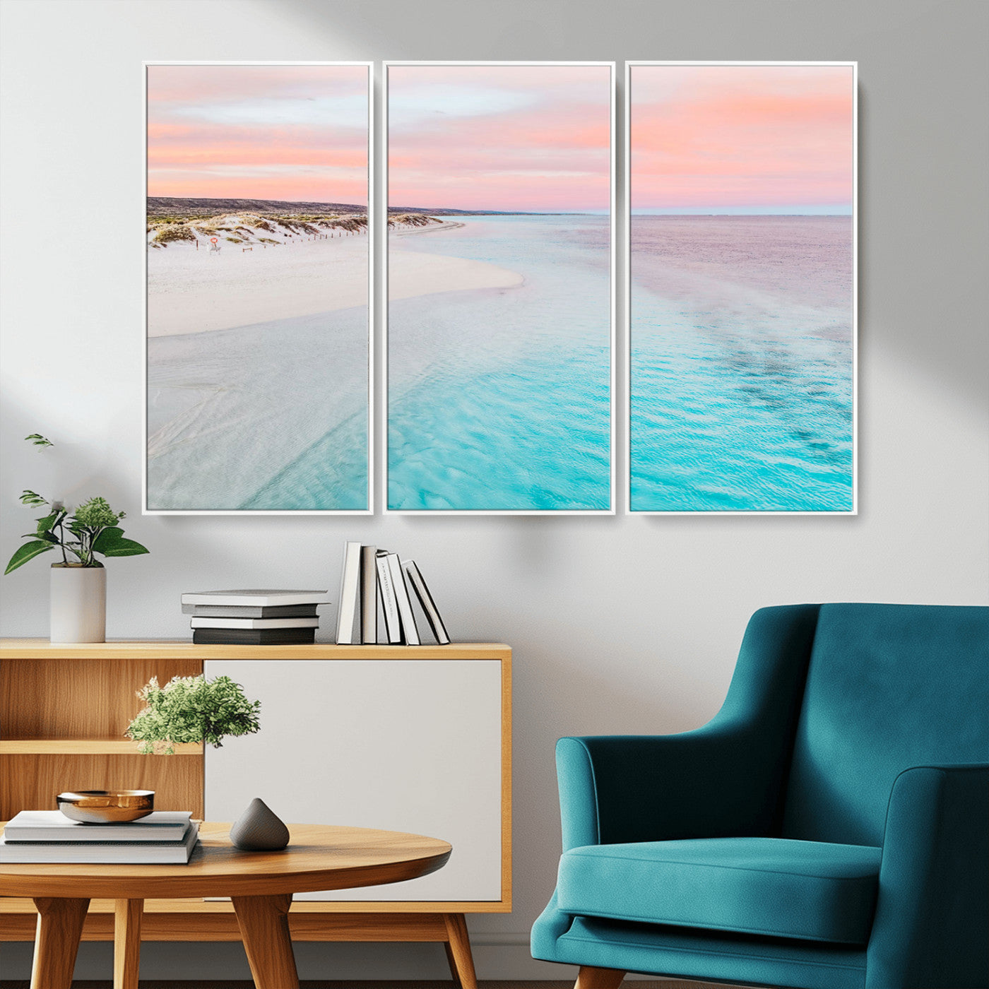 41613614-MGV-CV-36X24-Beach Sunset Wall Art – Pastel Ocean Canvas Print, Turquoise Water and Pink Sky Photography Decor for Bedroom, Living Room, Office