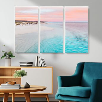 41613614-MGV-CV-36X24-Beach Sunset Wall Art – Pastel Ocean Canvas Print, Turquoise Water and Pink Sky Photography Decor for Bedroom, Living Room, Office