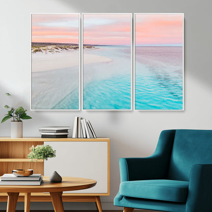 41613614-MGV-CV-36X24-Beach Sunset Wall Art – Pastel Ocean Canvas Print, Turquoise Water and Pink Sky Photography Decor for Bedroom, Living Room, Office