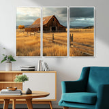 16480179-MGV-CV-36X24-Farmhouse Wall Art – Rustic Barn and Golden Field Canvas Print, Country Landscape Photography Decor for Bedroom, Living Room,