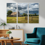 39409517-MGV-CV-36X24-Rustic Barn Wall Art – Weathered Farmhouse and Storm Clouds Canvas Print, Country Landscape Photography Decor for Bedroom, Living