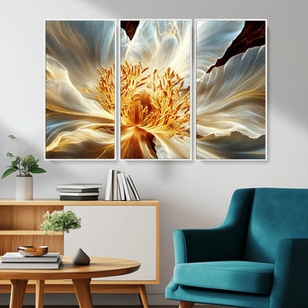 20862576-MGV-CV-36X24-Golden Abstract Flower Canvas Wall Art – Modern Botanical Bloom Print, Elegant Floral Artwork for Living Room, Bedroom, Office