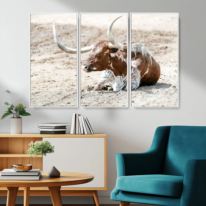 89096667-MGV-CV-36X24-Texas Longhorn Wall Art – Rustic Western Canvas Print, Cattle Photography Decor for Ranch House, Living Room, Office, Man Cave
