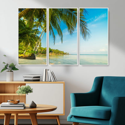 65056721-MGV-CV-36X24-Tropical Beach Wall Art – Palm Tree Coastal Photography Print, Relaxing Ocean Paradise Landscape, Island Seascape Home or Office