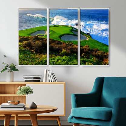 34181847-MGV-CV-36X24-Coastal Golf Course Wall Art – Panoramic Ocean Fairway Canvas Print, Scenic Sports Photography Decor for Office, Man Cave, Living
