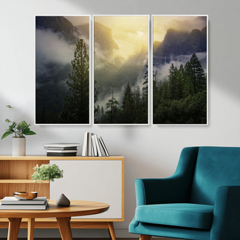 38316884-MGV-CV-36X24-Landscape Wall Art – Misty Mountain Valley Canvas Print, Scenic Pine Forest and Sunrise Photography Decor for Bedroom, Living