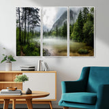 93123937-MGV-CV-36X24-Landscape Wall Art – Misty Mountain Lake Canvas Print, Tranquil Forest and Waterfall Photography Decor for Bedroom, Living Room,
