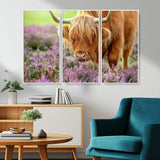 64069351-MGV-CV-36X24-Farmhouse Wall Art – Highland Cow in Wildflowers Canvas Print, Rustic Country Cattle Photography Decor for Bedroom, Living Room,