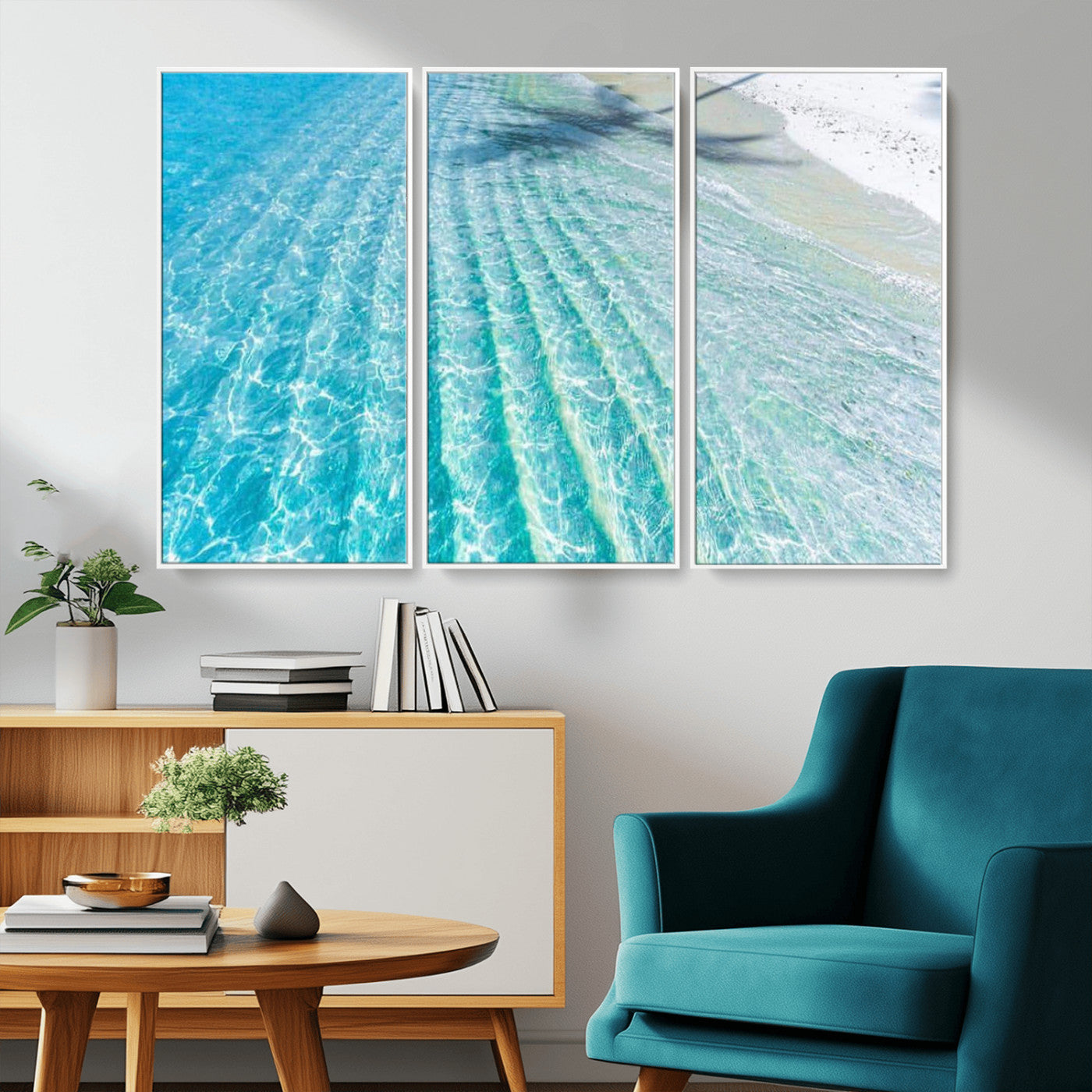 46233906-MGV-CV-36X24-Coastal Wall Art – Turquoise Ocean Waves and White Sand Canvas Print, Tropical Beach Photography Decor for Bedroom, Living Room,