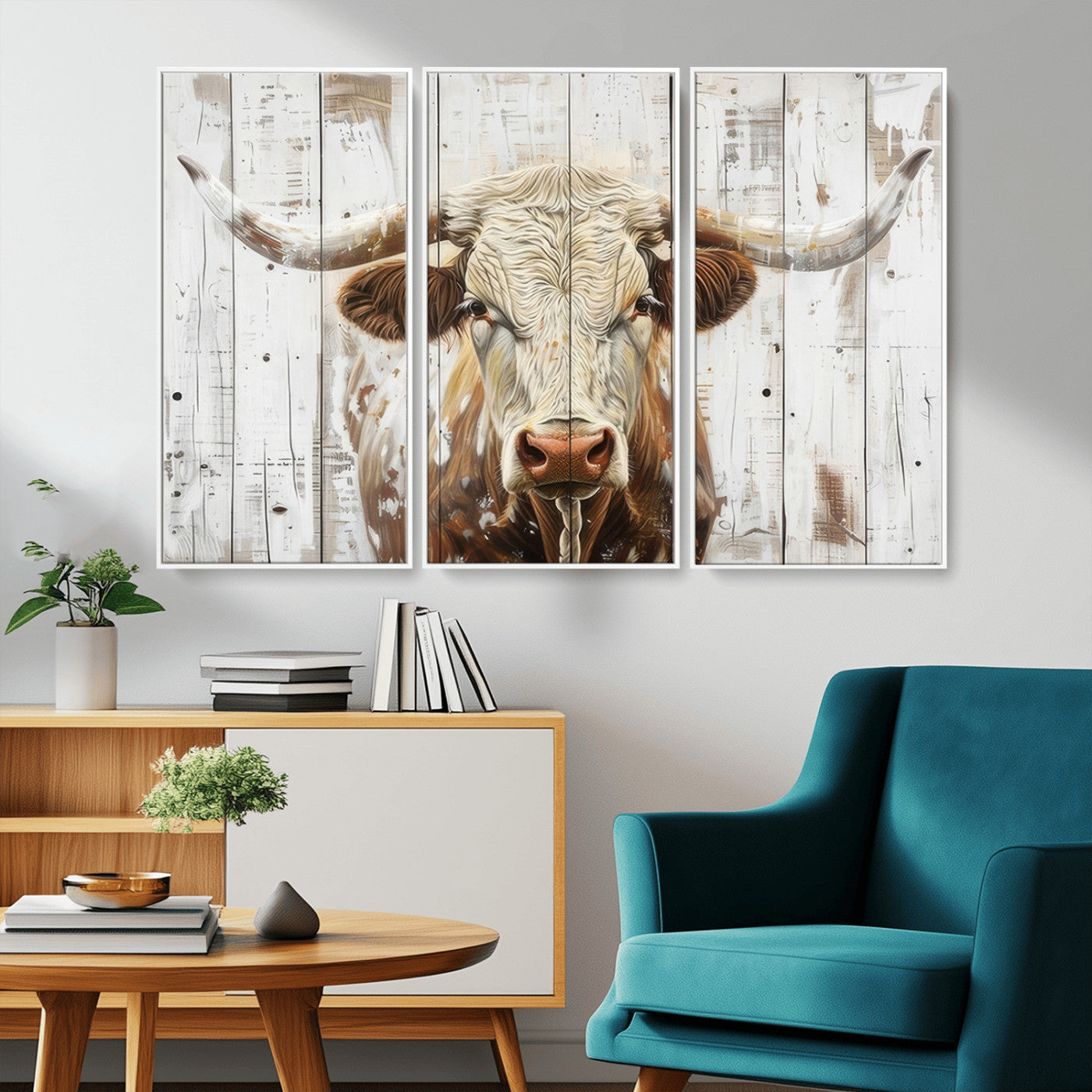 10840-MGV-CV-36X24-Texas Longhorn Wall Art Canvas Print, Framed Rustic Bull Art Picture Print, Western Cattle Perfect Rustic Western Decor Artwork