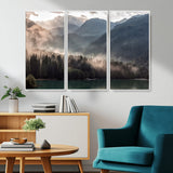 64758-MGV-CV-36X24-Misty Mountains Wall Art Canvas Print, Framed Moody Pines Art Picture Print, Forest Lake Perfect Moody Alpine Decor Artwork