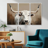 63550-MGV-CV-36X24-Texas Longhorn Wall Art Canvas Print, Framed White Bull Art Picture Print, Horned Cattle Perfect Rustic Western Decor Artwork