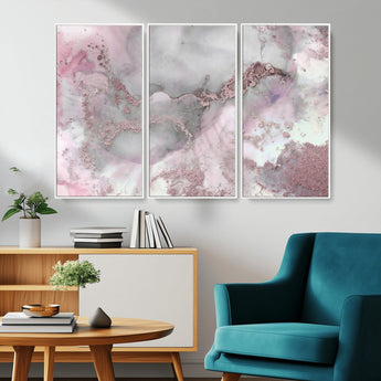 16416-MGV-CV-36X24-Blush Marble Wall Art Canvas Print, Framed Rose Gold Art Picture Print, Pink Cloudy Perfect Modern Glam Decor Artwork