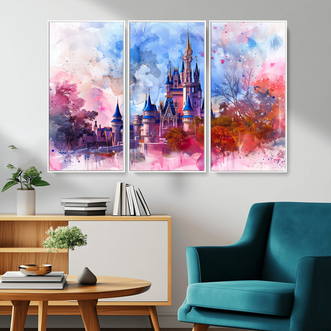 15129-MGV-CV-36X24-Disney Castle Wall Art Canvas Print, Framed Cinderella Palace Art Picture Print, Fantasy Kingdom Perfect Whimsical Fairytale Decor