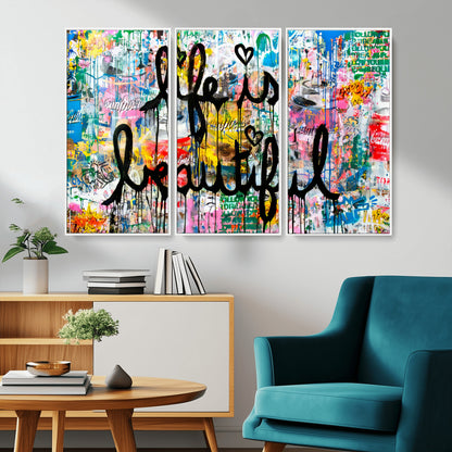 36856-MGV-CV-36X24-Life Is Beautiful Wall Art – Colorful Graffiti Canvas Print, Modern Street Style Artwork, Inspirational Decor for Living Room,