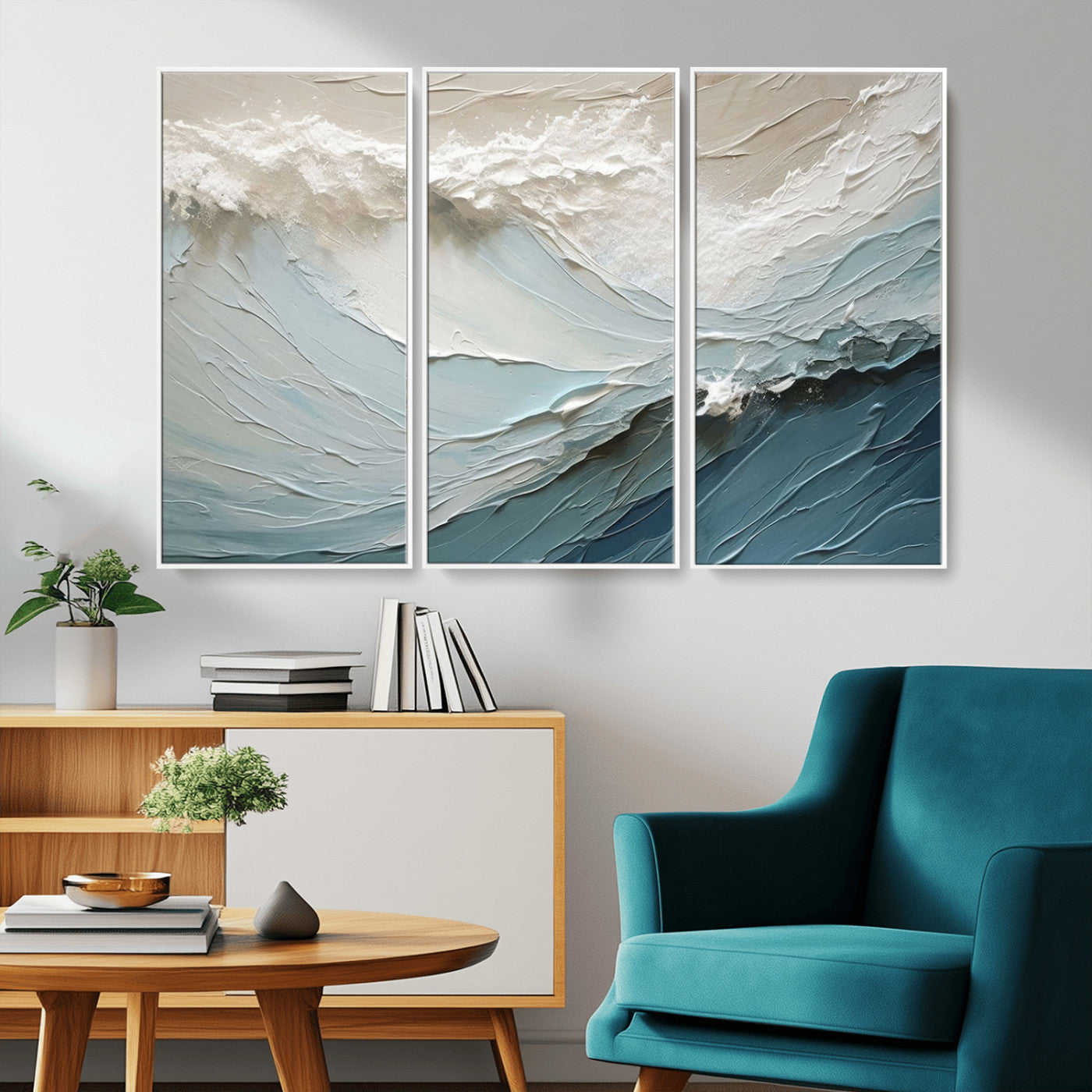 53646-MGV-CV-36X24-Ocean Wave Wall Art Canvas Print, Framed Textured Seascape Art Picture Print, Modern Ocean Perfect Minimal Coastal 2/2 Decor
