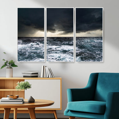 51359-MGV-CV-36X24-Stormy Ocean Wall Art Canvas Print, Framed Moody Seascape Art Picture Print, Ocean Storm Perfect Dramatic Coastal Decor Artwork
