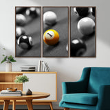 52108-MGV-FC-48X32-3P_Walnut-Precision Pool Table Wall Art – Close Up Yellow 1 Ball Canvas Print, Hand-Played Billiards Game Decor for Office, Game Room, or