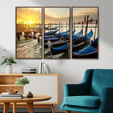 25872-MGV-CV-36X24-Venetian Gondola Dock Wall Art – Serene Sunset Canal Canvas Print, Tranquil Water Travel Decor for Office, Living Room, or Man