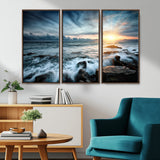 33428-MGV-FC-48X32-3P_Walnut-Ocean Sunrise Wall Art – Serene Seascape Canvas Print, Coastal Home or Office Decor, Perfect for Living Room, Bedroom, or Study