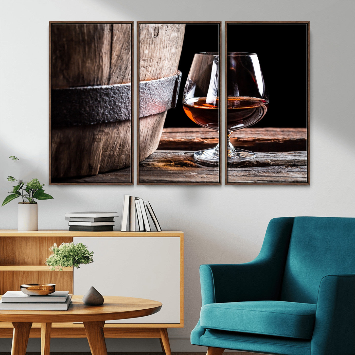 50839-MGV-CV-36X24-Barrel & Brandy Wall Art – Rustic Whiskey Barrel and Brandy Glass Canvas Print, Elegant Home Bar or Lounge Decor for Office, Man
