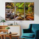 98096-MGV-CV-36X24-Serene River Waterfall Nature Photo – Calm Clear Water, Vibrant Green Forest and Smooth Stones Landscape Wall Art for Home or