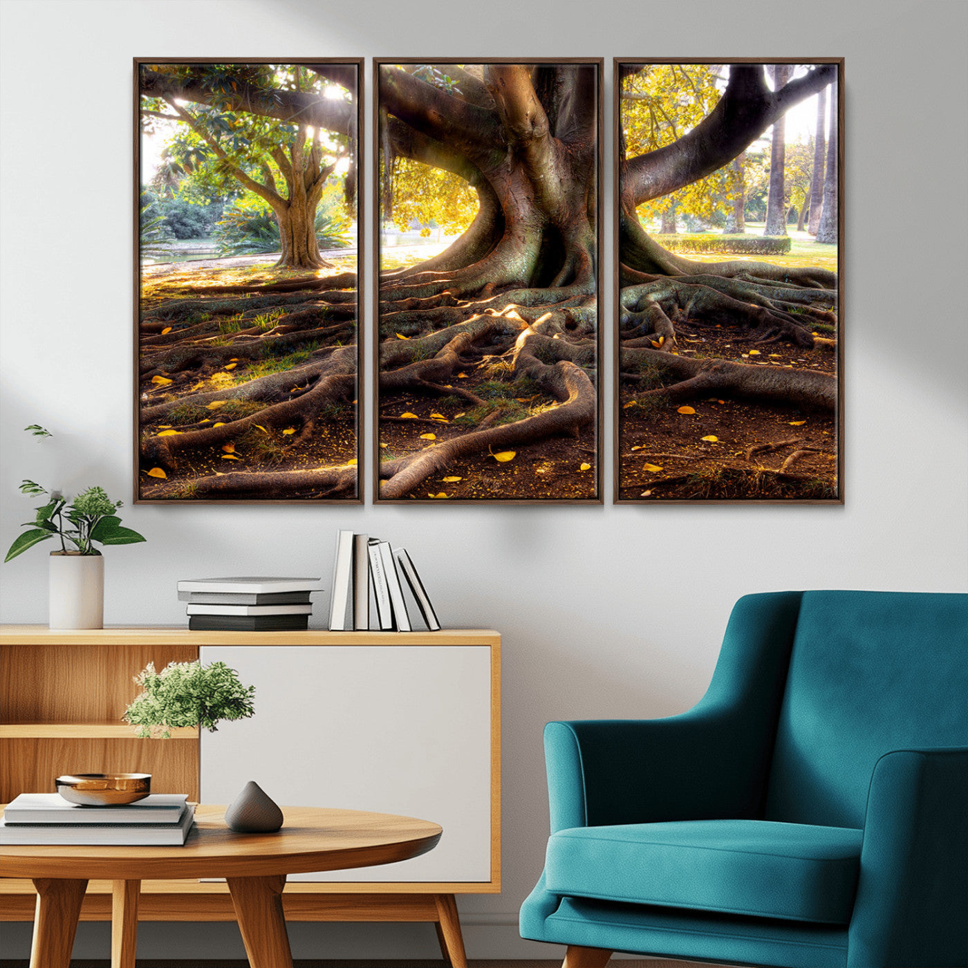 53335-MGV-CV-36X24-Majestic Tree with Sprawling Roots Wall Art – Serene Sunlit Park Scene, Nature Canvas Print, Perfect for Living Room, Office or