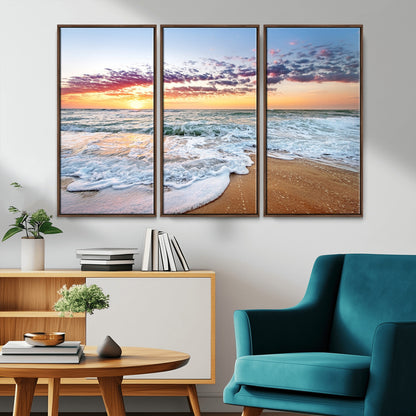 39560-MGV-CV-36X24-Sunrise Beach Wall Art – Vibrant Ocean Waves and Golden Sand Canvas Print, Seaside Coastal Decor for Living Room, Bedroom or