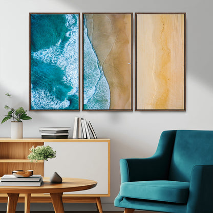46640-MGV-CV-36X24-Aerial Beach Wall Art – Turquoise Waves and Golden Sand Canvas Print with Lone Surfer, Coastal Ocean Decor for Living Room,