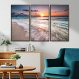 71849-MGV-FC-48X32-3P_Walnut-Sunrise Ocean Beach Wall Art – Serene Seascape Canvas Print with Gentle Waves, Coastal Nature Decor for Bedroom, Living Room or