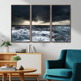 42607-MGV-CV-36X24-Stormy Ocean Wall Art – Dramatic Sea and Sky Canvas Print with Sun Rays, Moody Nature Decor for Living Room, Office, Bedroom or