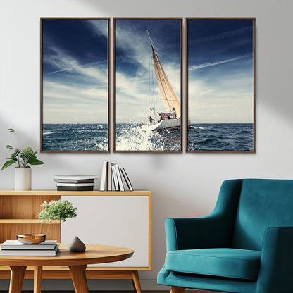 75430-MGV-CV-36X24-Sailing Boat Wall Art – Dynamic Ocean Yacht Canvas Print, Nautical Decor for Living Room, Office, Beach House or Cabin