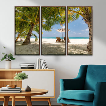 83601-MGV-CV-36X24-Tropical Beach Wall Art – Serene Palm Trees and Lounge Chairs Canvas Print, Relaxing Coastal Decor for Living Room, Bedroom or