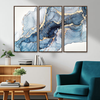 33782-MGV-CV-36X24-Abstract Marble Wall Art – Blue & Gold Fluid Painting Canvas Print, Modern Home Decor for Living Room, Bedroom or Office