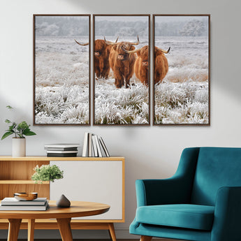 10396-MGV-CV-36X24-Highland Cattle Wall Art – Rustic Winter Landscape Canvas Print, Farmhouse Decor for Living Room, Office, Cabin or Country Home
