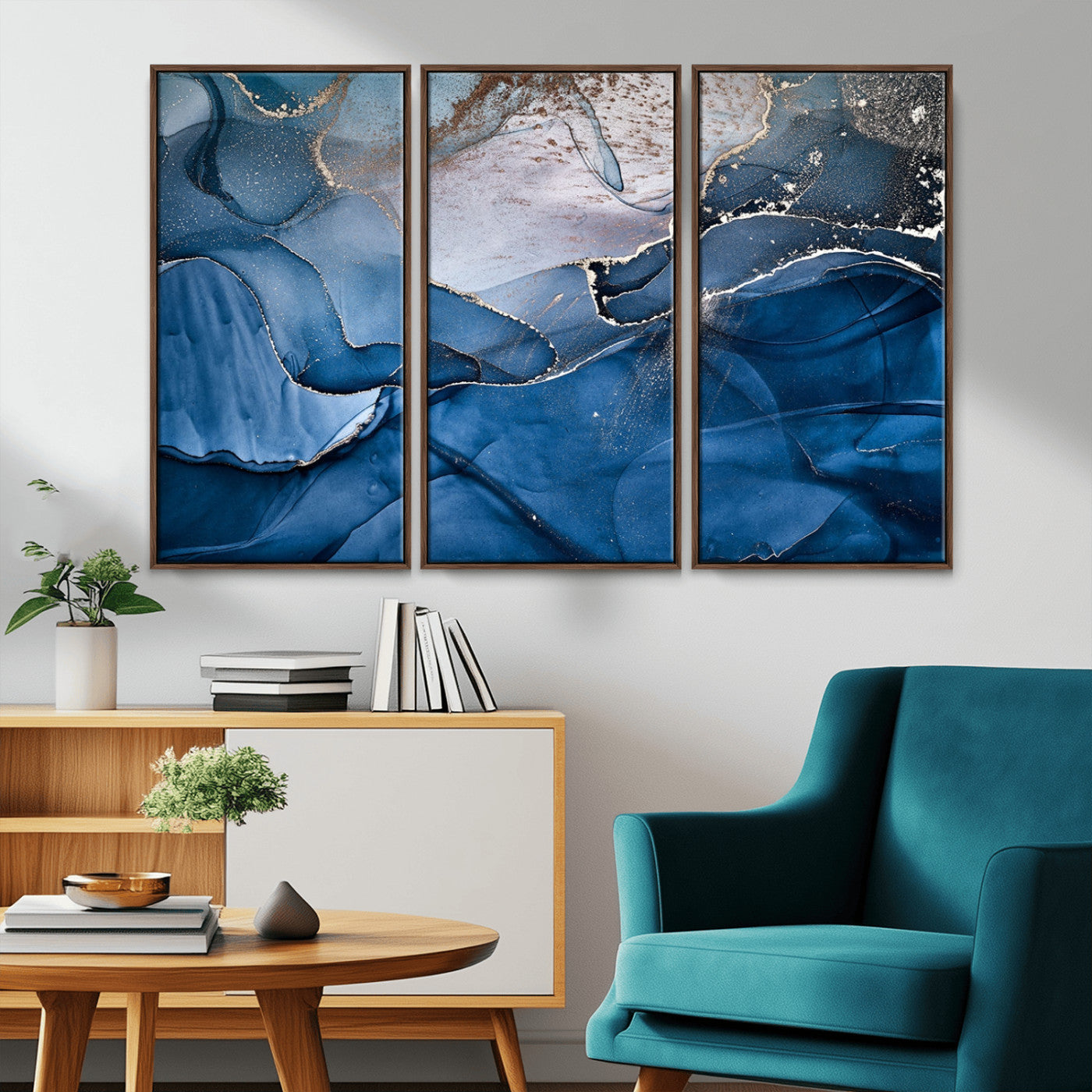 27810-MGV-CV-36X24-Abstract Blue Gold Fluid Art Wall – Modern Canvas Print, Elegant Home & Office Wall Art, Stylish Living Room or Bedroom Decor