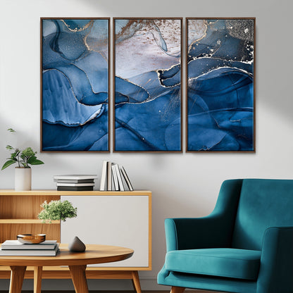 27810-MGV-CV-36X24-Abstract Blue Gold Fluid Art Wall – Modern Canvas Print, Elegant Home & Office Wall Art, Stylish Living Room or Bedroom Decor